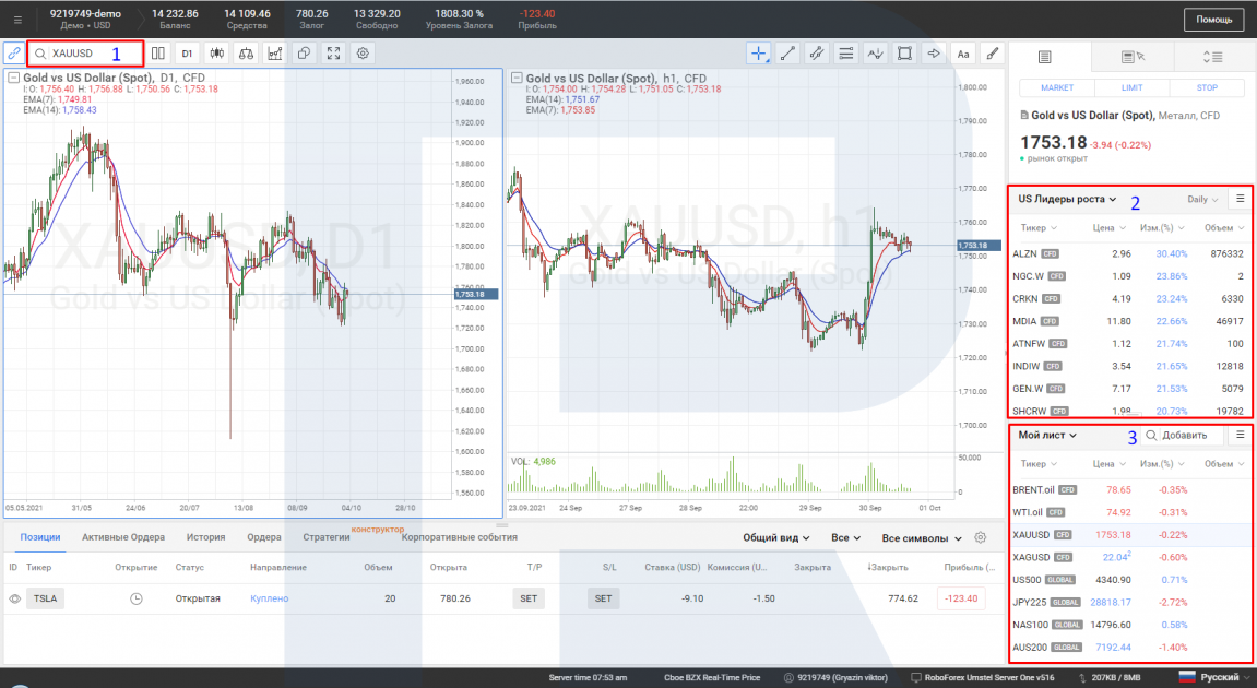 Как выбрать инструмент для торговли в R StocksTrader.