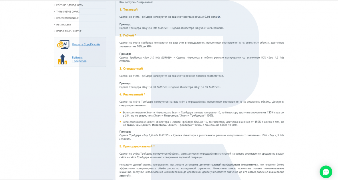Види копіювання та винагороди CopyFX