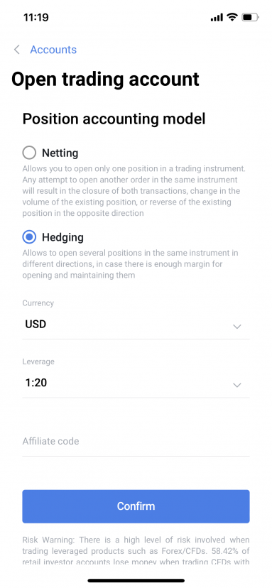R StocksTrader - Open Real Hedging Account