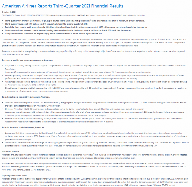 Financial reports American Airlines Group