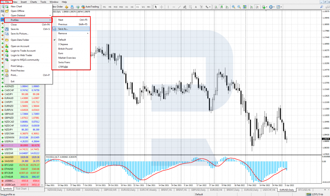 Saving profile on MT4