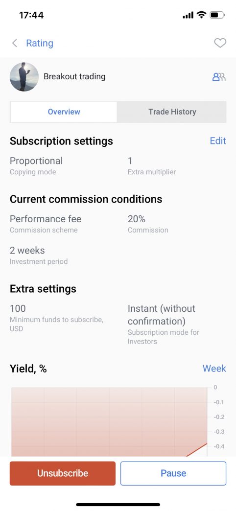 Subscription settings - CopyFX in R StocksTrader app